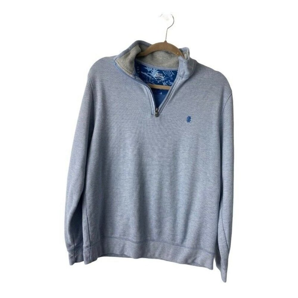 Izod Mens Saltwater Sweatshirt Blue Zip Space Dye Mock Neck Long Sleeve Cotton M